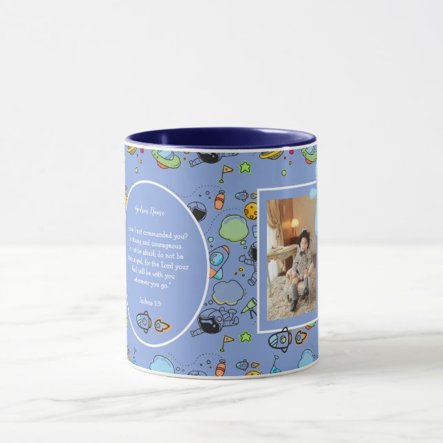 Mug Blue Space thème BAUTIZO PHOTO Bible Verse CADEAU (Centre)