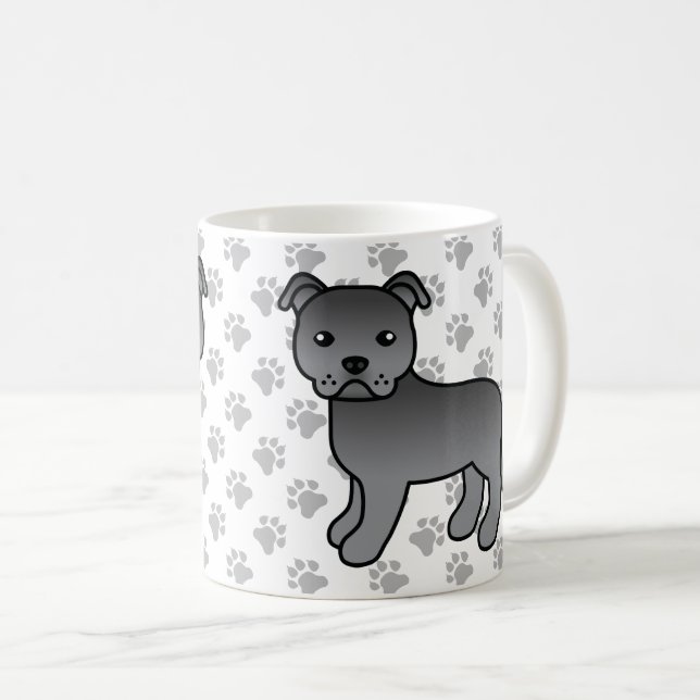 Mug Blue Staffordshire Bull Terrier mignon Dessin Cari (Devant droit)