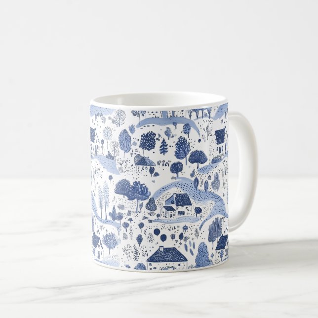 Mug Blue Toile Countryside Scene (4) (Devant droit)