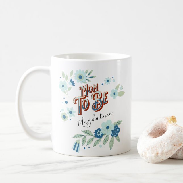 Mug Blue Turquoise Vert Fleurs Maman À Être (Avec donut)