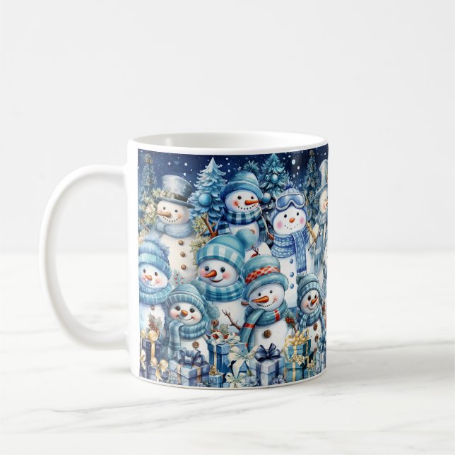 Mug Blue Watercolor Snowman Winter Collage (Gauche)