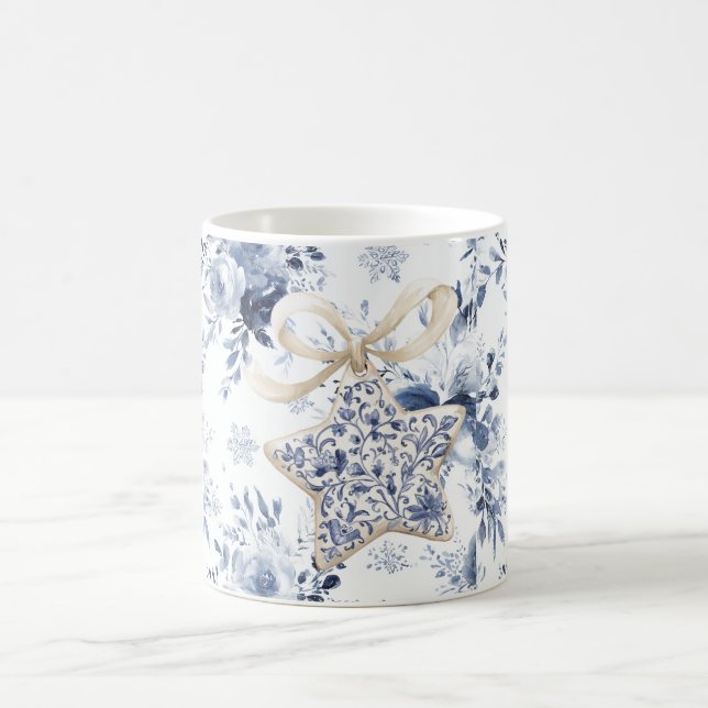 Mug Blue White Floral Star Christmas Ornament (Centre)