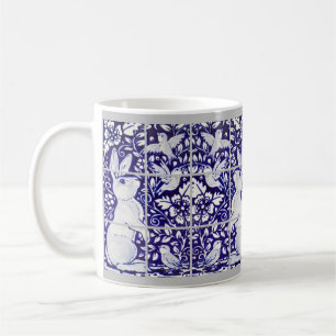 Mug Blue & White Rabbit & Bird Floral Tile Art mural