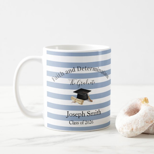 Mug Blue & White Stripe Graduate 2026  (Avec donut)