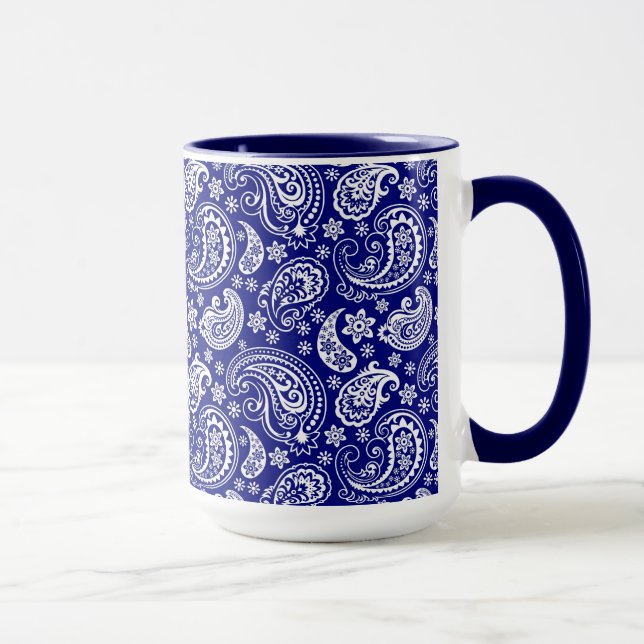 Mug Blue & White Vintage Floral Paisley Design (Droite)