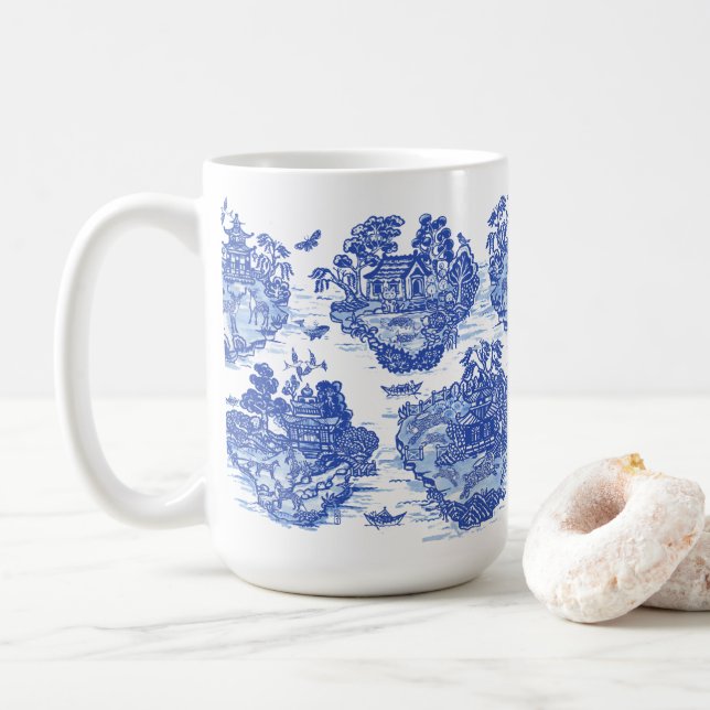 Mug Blue Willow Animal Rabbit Renard renard de cerf Oi (Avec donut)