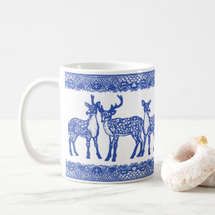 Mug Blue Willow Deer Buck Doe Unique Animal Whimsical