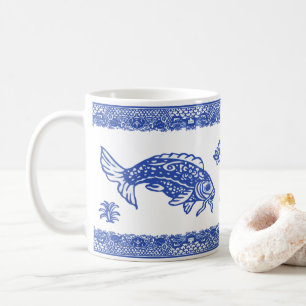 Mug Blue Willow Koi Fish Motif Whimsical unique