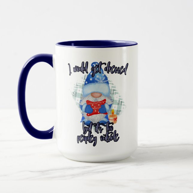 Mug Blue Winter drôle Gnome Trop de gens dehors (Gauche)