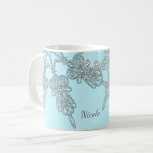 Mug Blue Winter Wonderland Élégants flocons d'argent