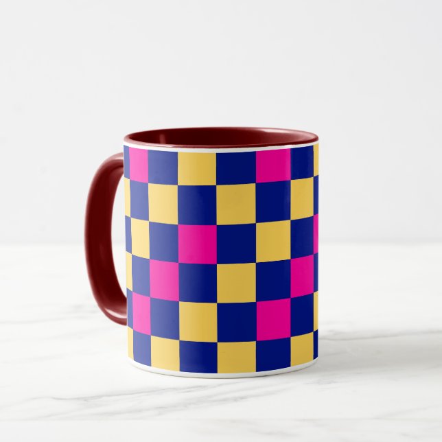 Mug Blue Yellow Pink Checkered Pattern Design  (Devant gauche)