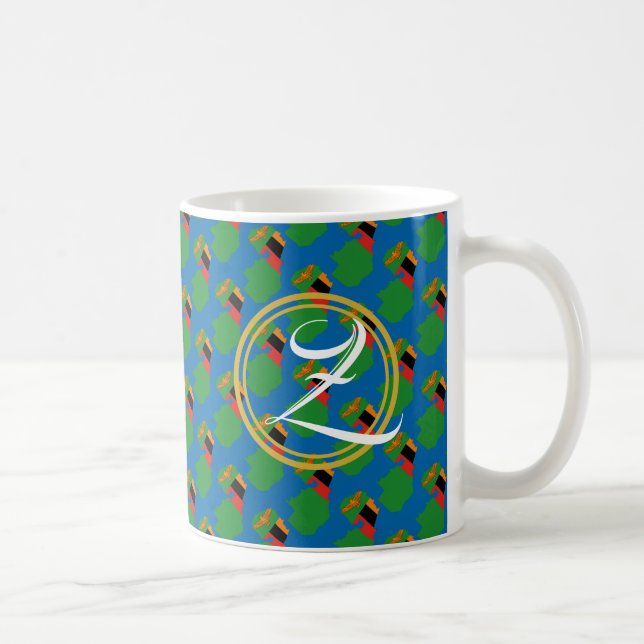 Mug Blue ZAMBIA Monogramme Écriture Cadeau (Droite)