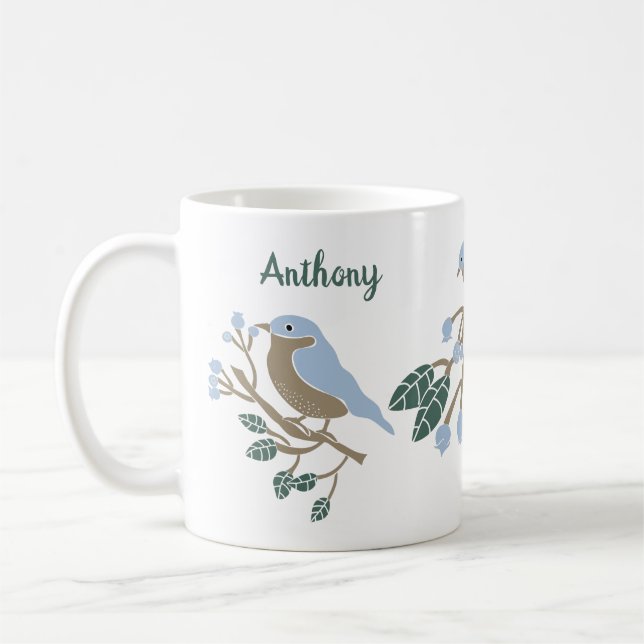 Mug Bluebird et Blueberries Personnalisé (Gauche)