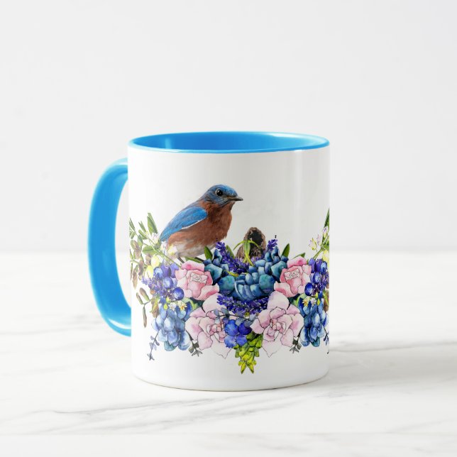 Mug Bluebird of Happiness Personnalisé Floral (Devant gauche)
