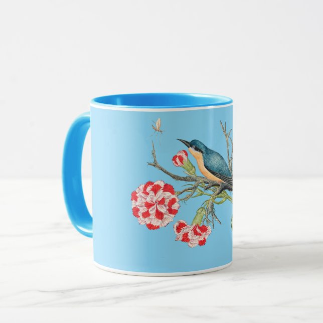 Mug Bluebird sur les oeillets, illustration vintage, (Devant gauche)