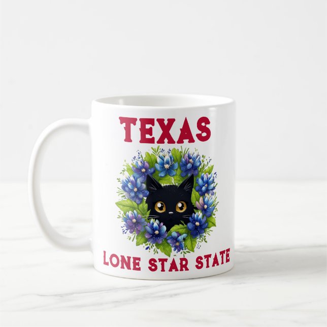 Mug Bluebonnets Cute Cat Texas Fleurs Lupine (Gauche)