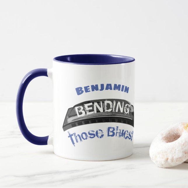 Mug Blues harmonica joueur flexion musicien humour (Avec donut)