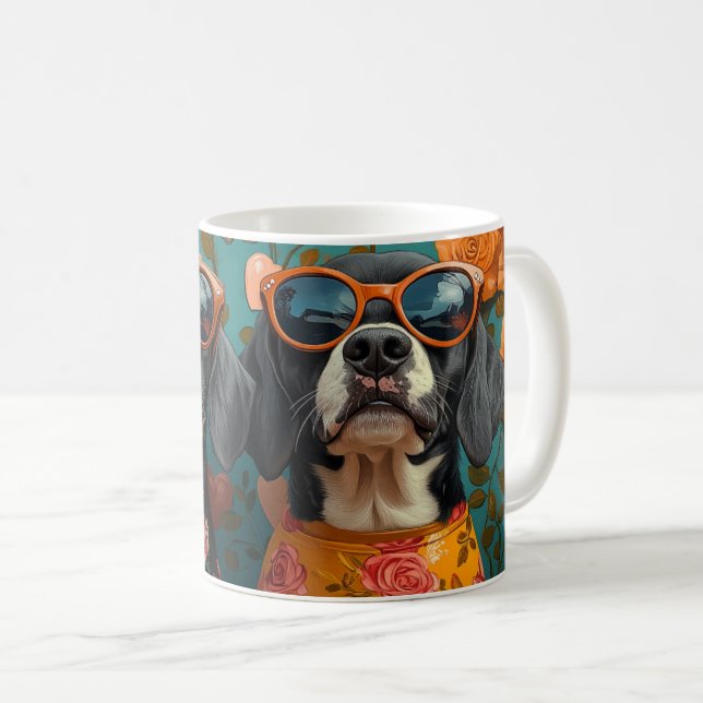 Mug Bluetick Coonhound avec cœur Rose Saint-Valentin (Devant droit)
