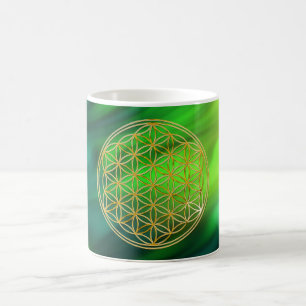 Mug Blume des Lebens klein vagues vert BG