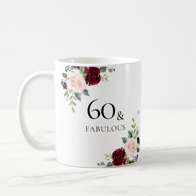 Mug Blush Bourgogne Fleurs 60e anniversaire de fête Ca (Gauche)