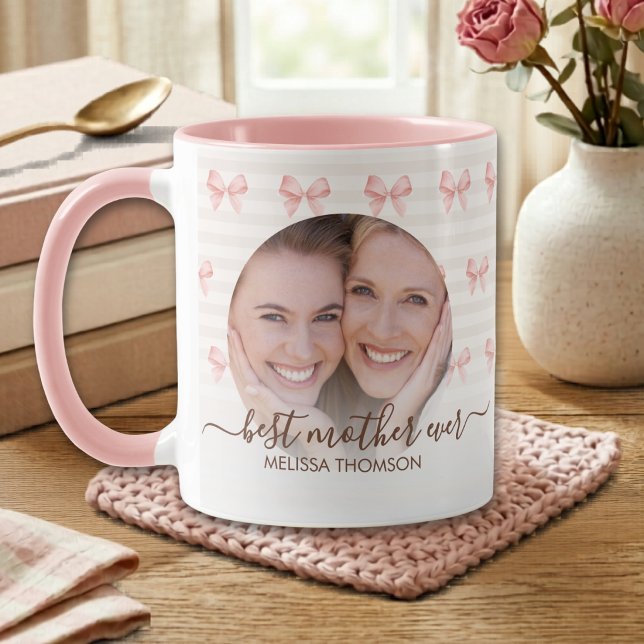 Mug Blush Crème Élégant Rose Meilleure Mère Photo Ever (Créateur téléchargé)