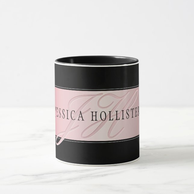 Mug Blush Élégant Faux Or Rose | Nom & Initiales (Centre)