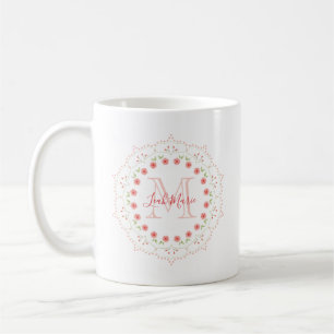 Mug Blush Floral Monogramme tendance rose chic