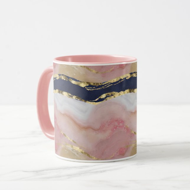 Mug Blush, Marine, Marbre d'or (Devant gauche)