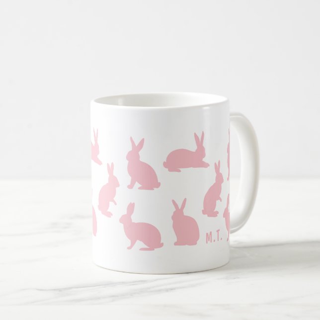 Mug Blush Pink Bunnies With Custom Monogram Easter (Devant droit)