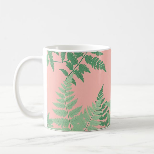 Mug Blush Pink Fern Leaf Botanical Sage Green Modern  (Gauche)