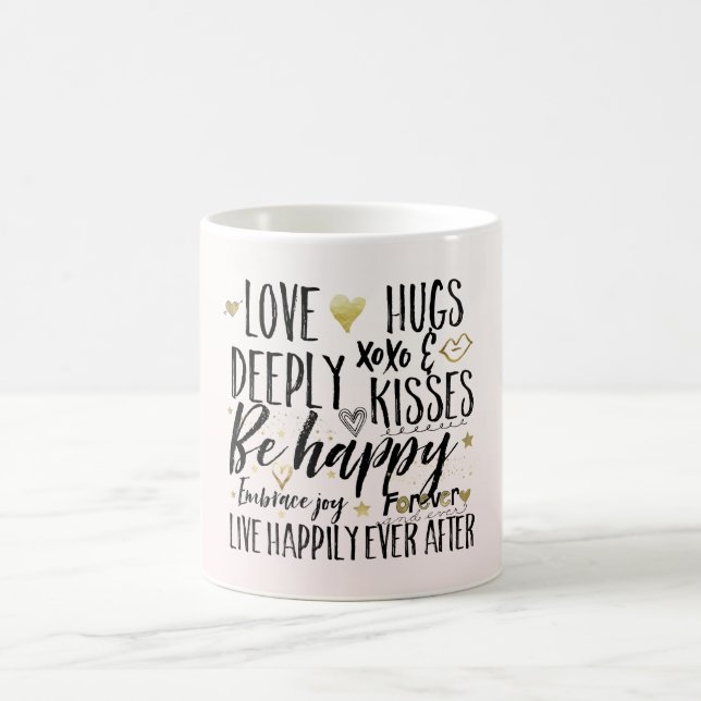 Mug Blush Pink Love Hugs XOXO Kisses Happy Heart (Centre)