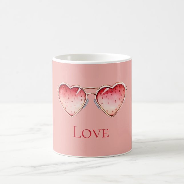 Mug Blush Pink Red Strawberry Heart Glasses (Centre)