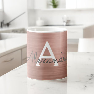 Mug Blush Pink - Rose Gold Metallic Monogram Nom