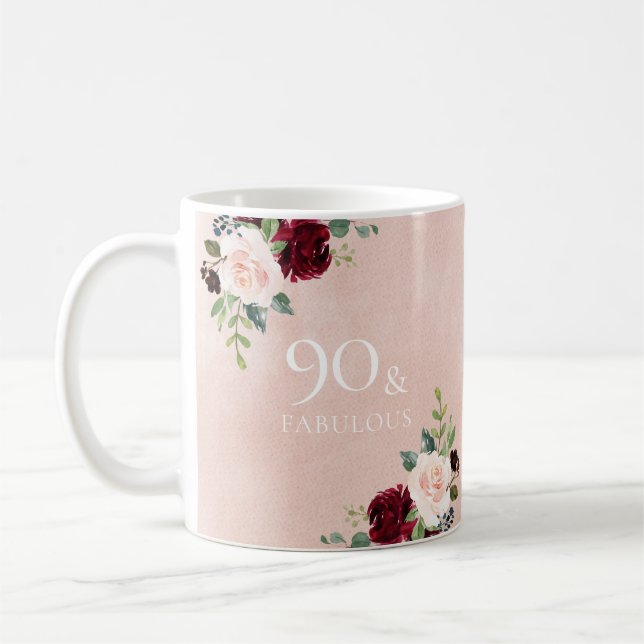 Mug Blush rose Bourgogne rouge 90e anniversaire cadeau (Gauche)