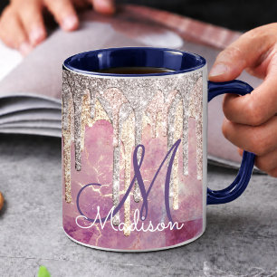 Mug Blush rose chic monogramme à paillettes roses gout