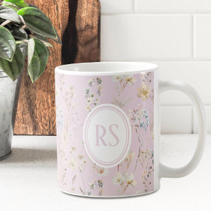Mug Blush Rose Cottagecore Fleur Monogrammée