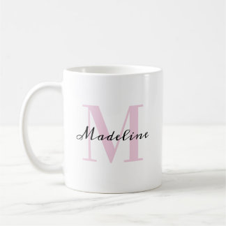 Mug Blush Rose et Monogramme Noir Minimaliste Chic de