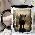 Mug Boar sauvage dans le lac Misty Forest<br><div class="desc">Commencez votre journée avec le charme sauvage du Wild Boar à Misty Forest Lake Mug. Cette tasse unique présente une image détaillée d'un sanglier debout dans un lac boisé, avec un paysage serein et une lumière douce magnifiquement réfléchie dans l'eau. Customisé de votre nom, il ajoute une touche personnelle et...</div>