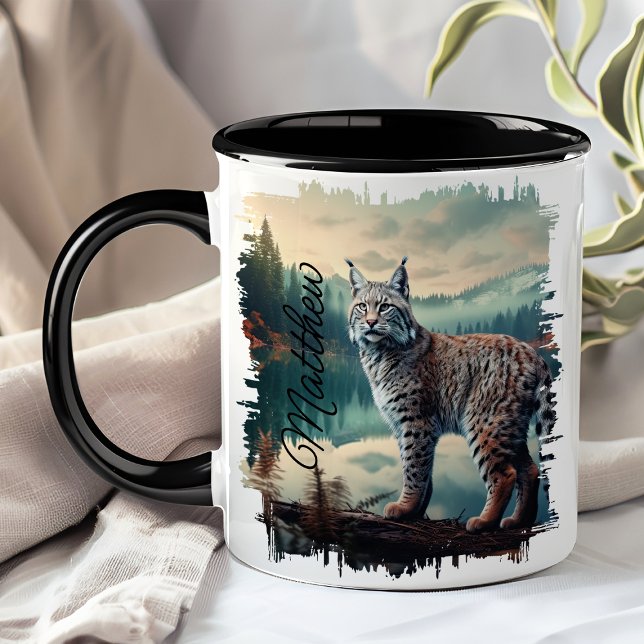 Mug Bobcat dans Misty Forest (Créateur téléchargé)