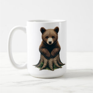 Mug Boeuf d'ours adorable assis sur la souche d'arbre
