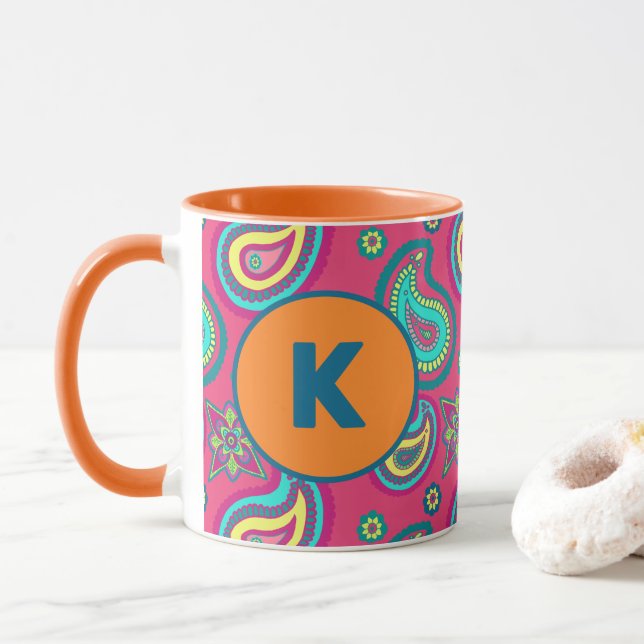 Mug Bohème rose Motif Monogramme Musique personnalisée (Avec donut)