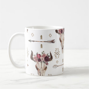 Mug Boho aquarelle : flèches, motif crâne.