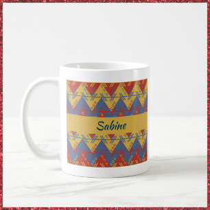 Mug Boho Aztec Style Bleu Rouge et Or