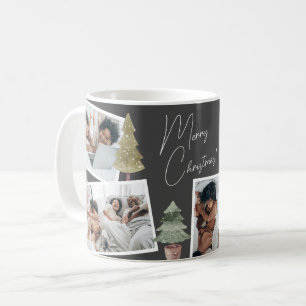 Mug Boho Black Christmas Photo Collage Pine Trees