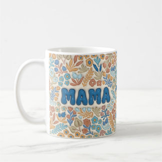 Mug Boho Bleu Foncé Mama Motif Floral Fête des Mères