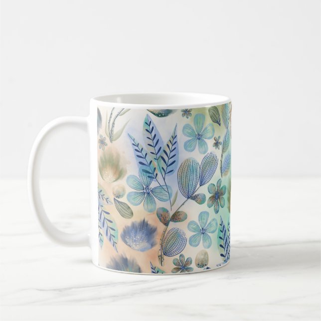 Mug Boho bleu vert floral botanique fantaisiste  (Gauche)