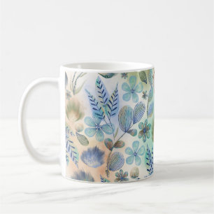 Mug Boho Bleu Vert Whimsical Floral Botanique