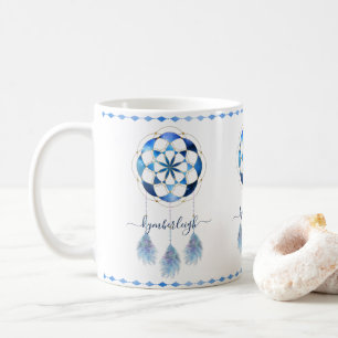 Mug Boho Blue Celestial Mandala Dreamcatcher Monogramm