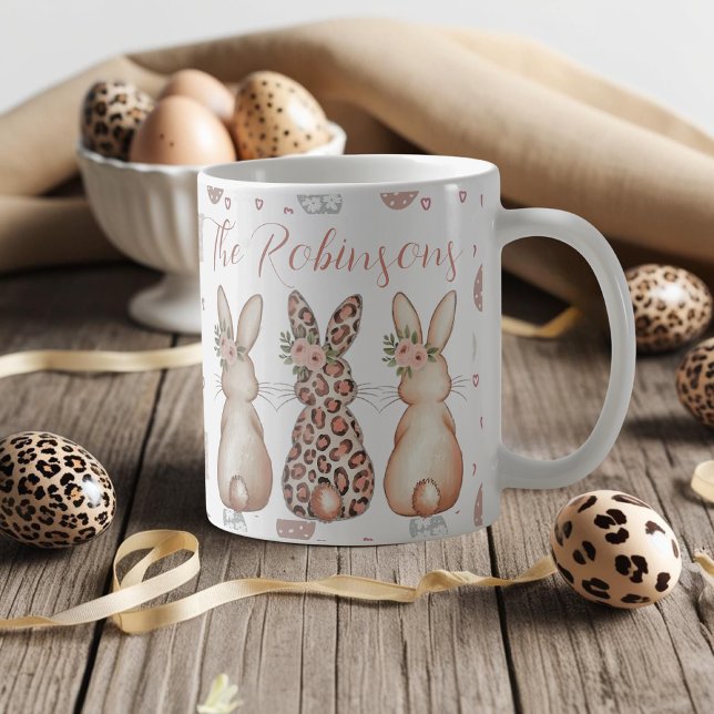 Mug Boho Bunnies Floral Personnalisé Pâques (Boho Floral Bunnies Personalized Easter Coffee Mug)