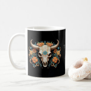 Mug Boho Chic Aquarelle Florale Vache Crâne